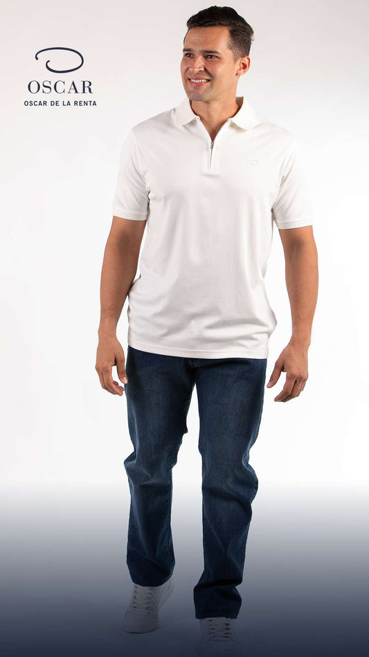 Camiseta Tipo Polo Blanca de corredera - Oscar De La Renta