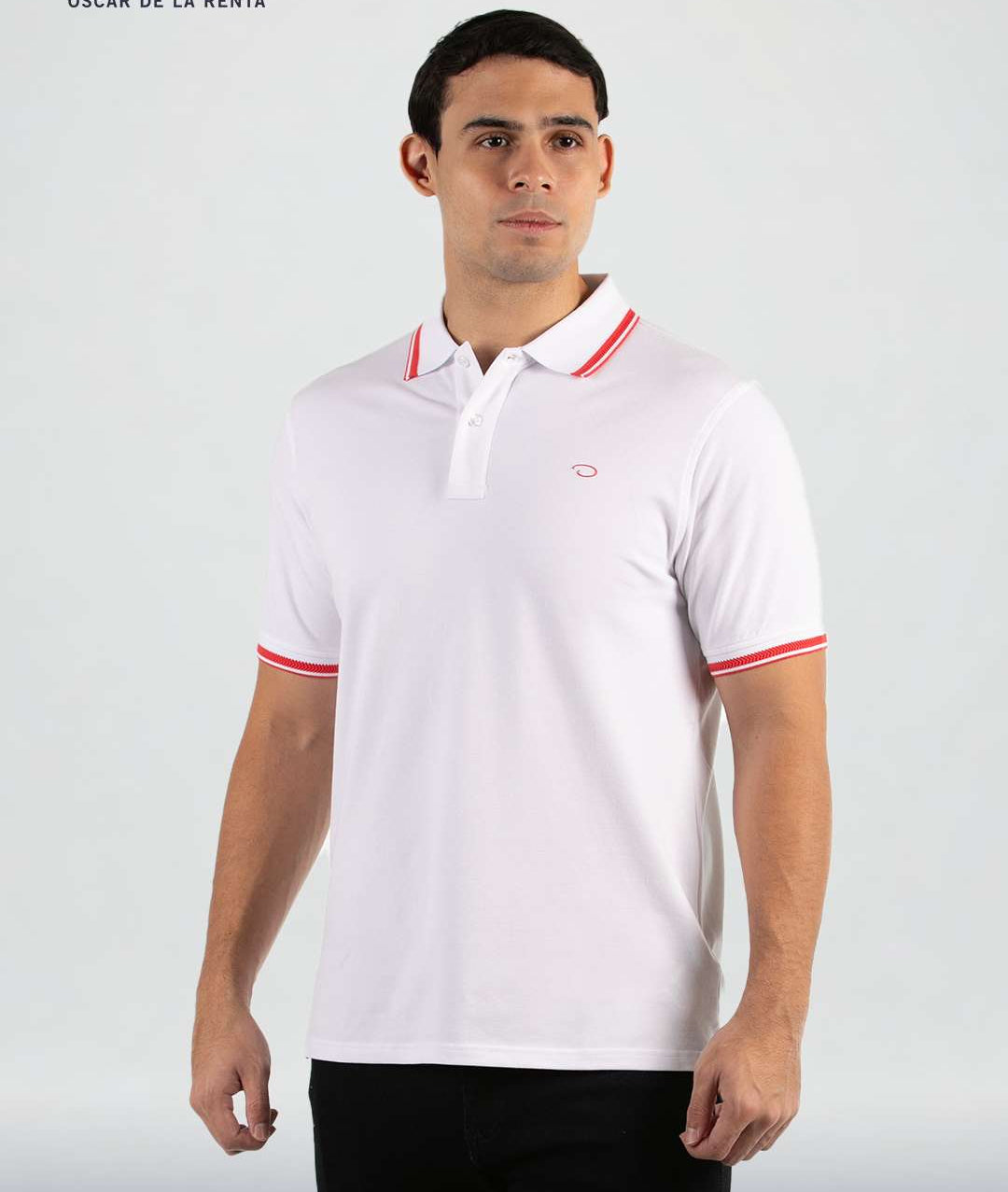 Camiseta Tipo Polo Blanco con Cuello Rojo - Oscar De La Renta