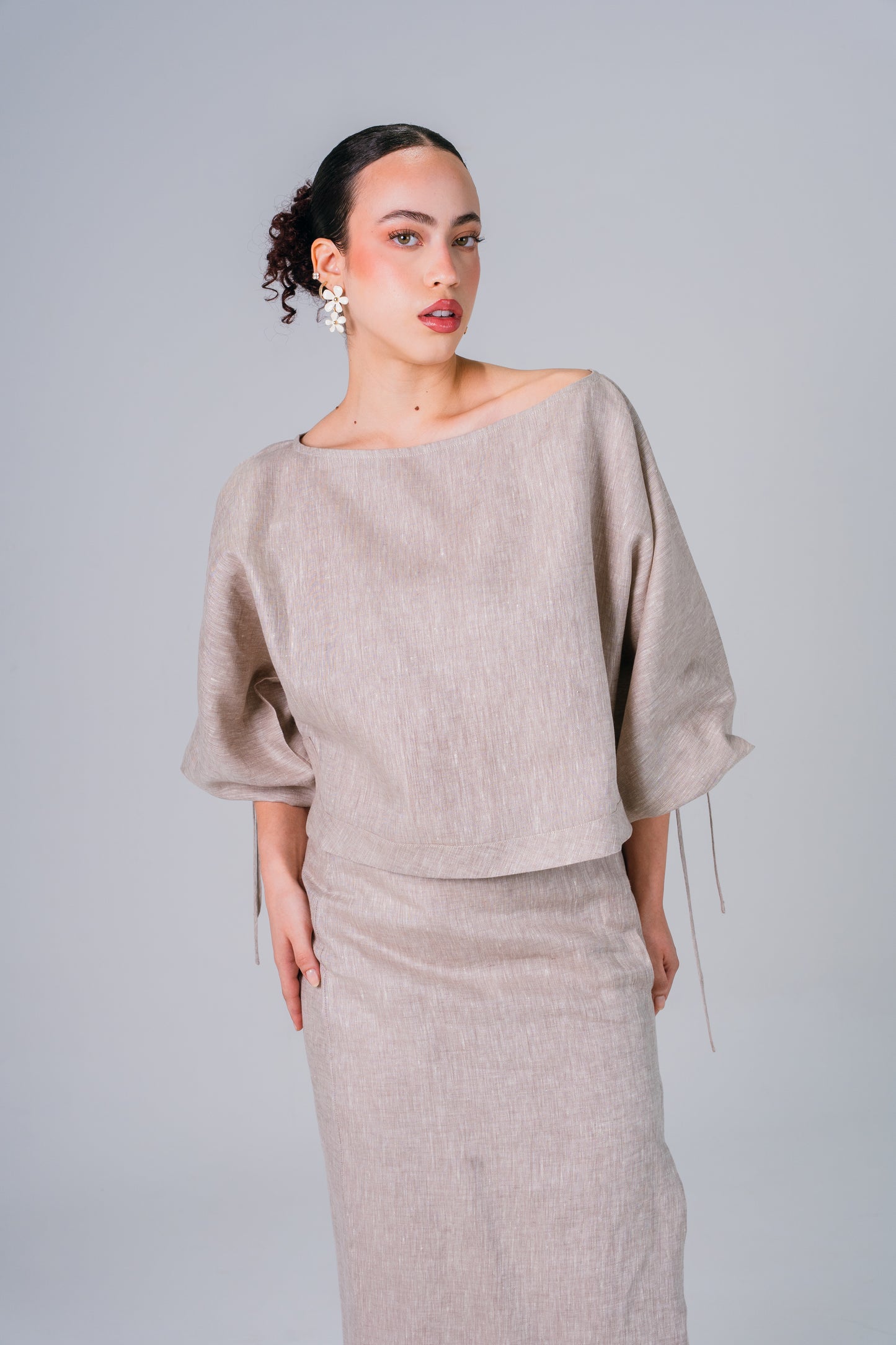 Blusa Color Avena con lazo - Giustiv