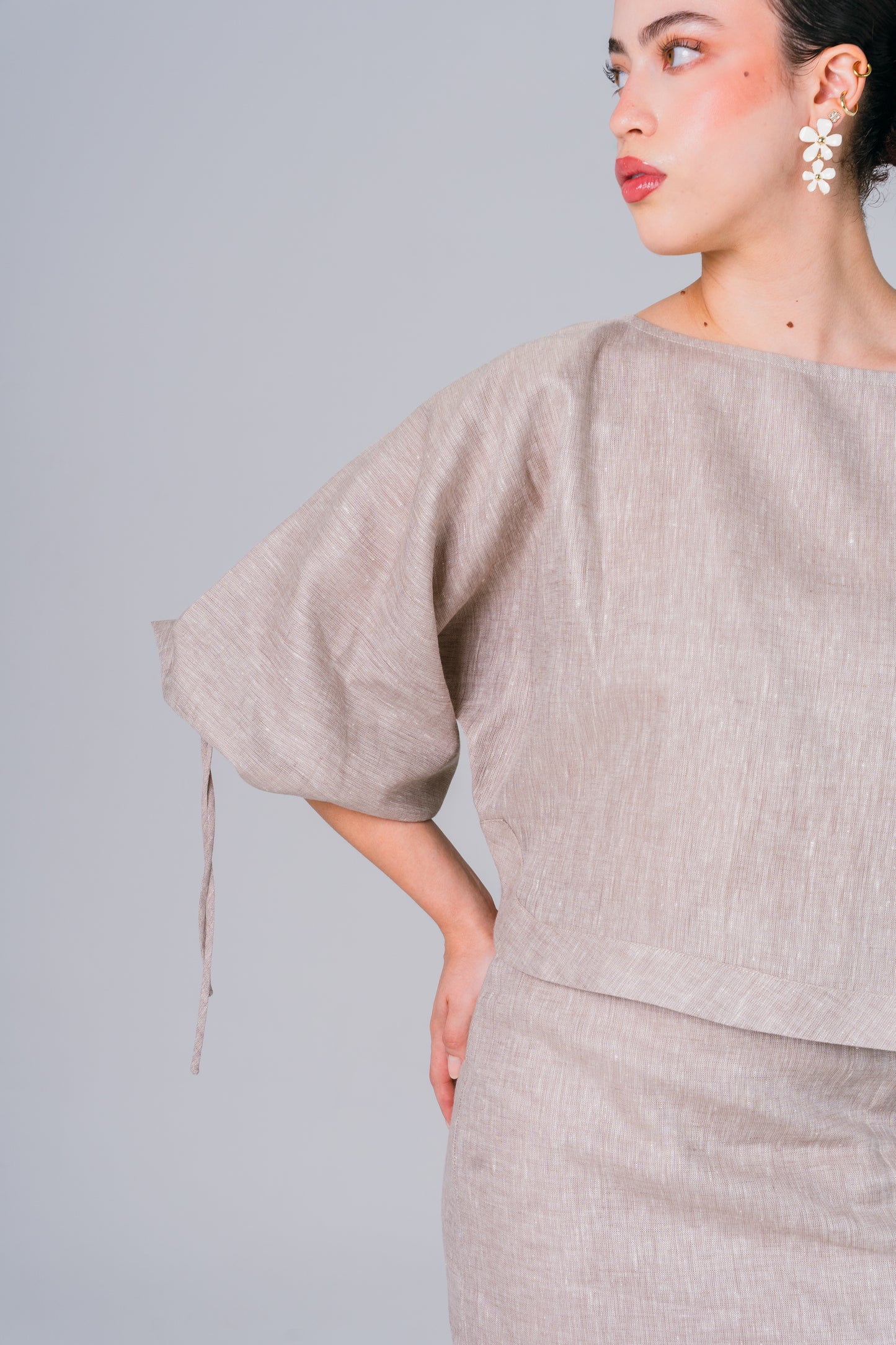 Blusa Color Avena con lazo - Giustiv