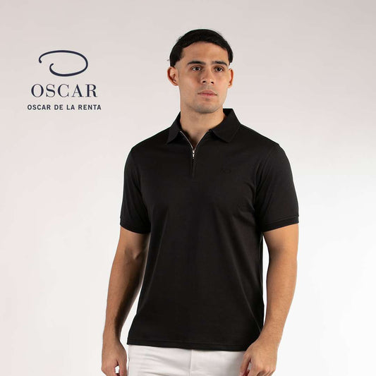 Camiseta Tipo Polo Negra de corredera - Oscar De La Renta