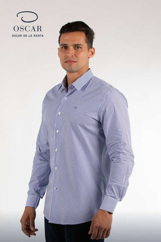 Camisa Manga Larga de Rayas Azules - Oscar De La Renta