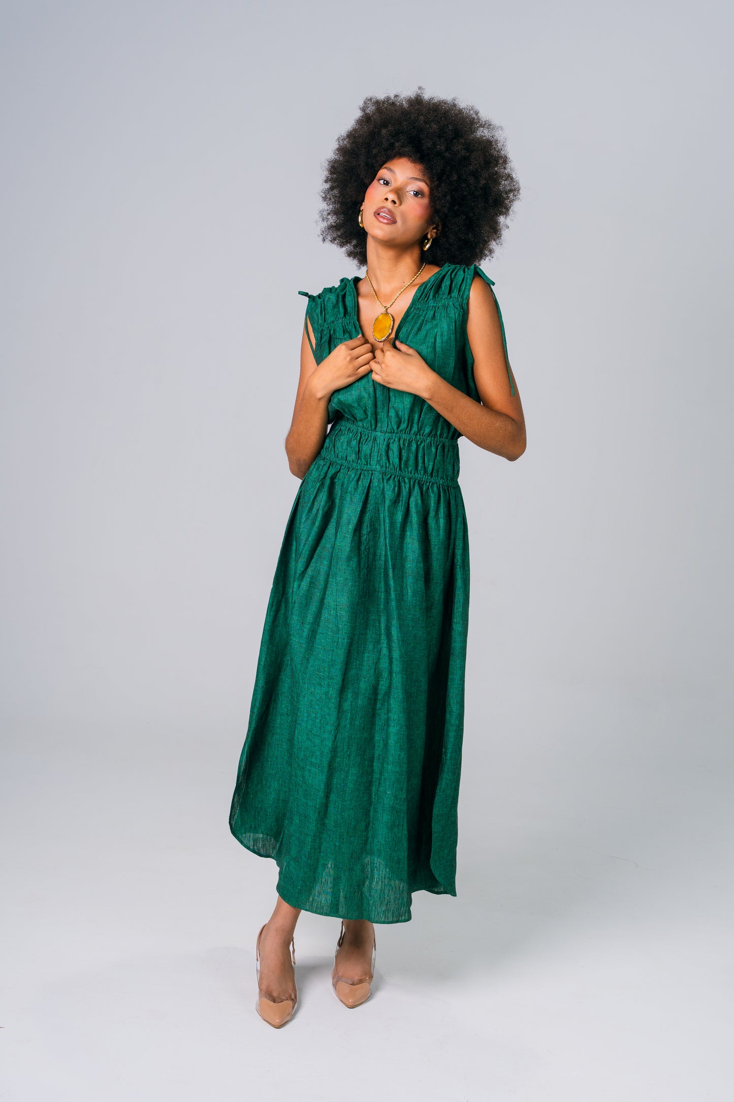 Vestido Lino Esmeralda Prais - Giustiv