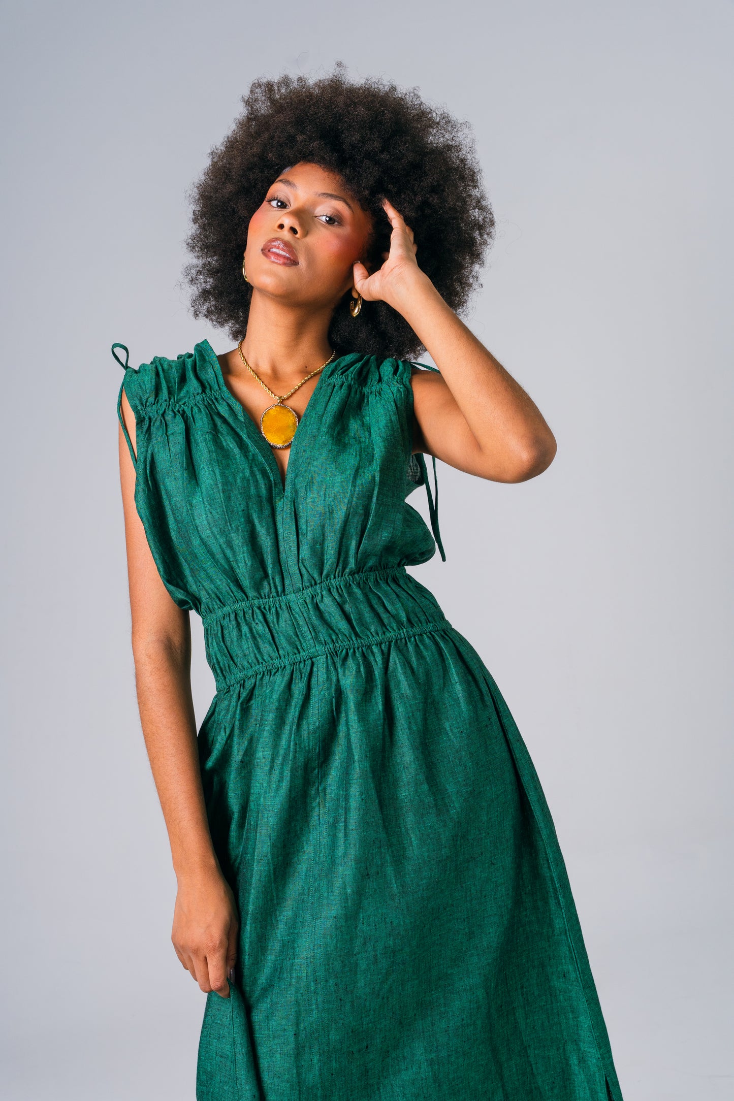 Vestido Lino Esmeralda Prais - Giustiv